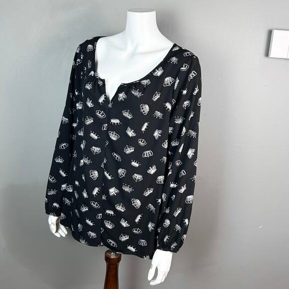 Thakoon for Design Nation top women's XL peasant royal crown punk black - Picture 4 of 8